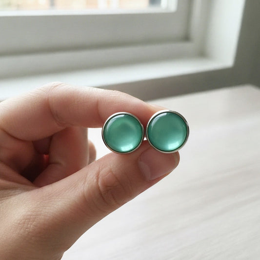 Glossy Dome Stud Earrings, Handmade Shiny Colour-Pop Studs