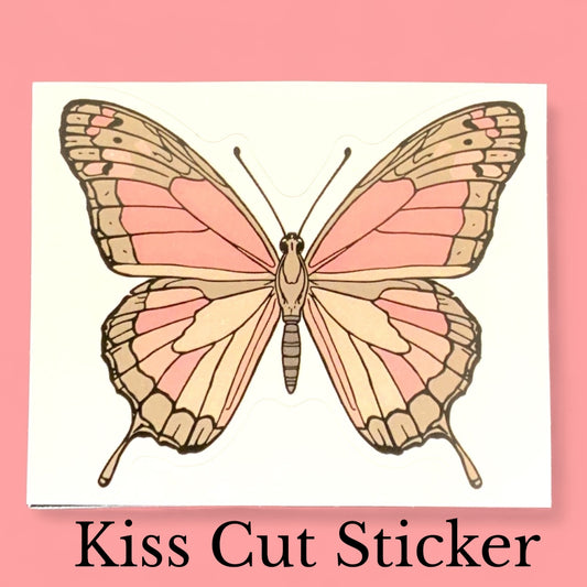 Soft Pink Butterfly Minimal | Romantic | White Satin Vinyl | Kiss-Cut Sticker