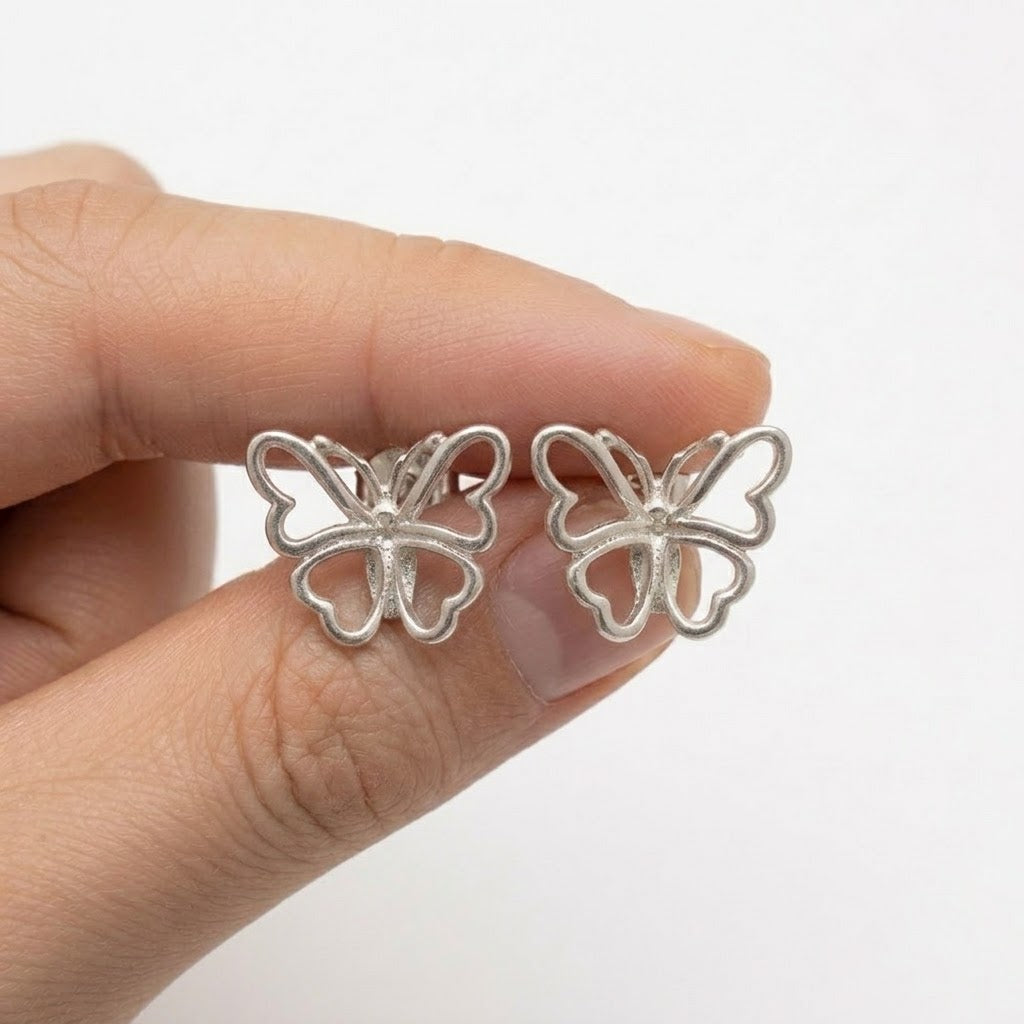 Butterfly Stud Earrings | 925 Sterling Silver | 14mm | New