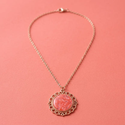 Coral Glitter Filigree Necklace | Rose Gold Pendant Necklace | 45cm