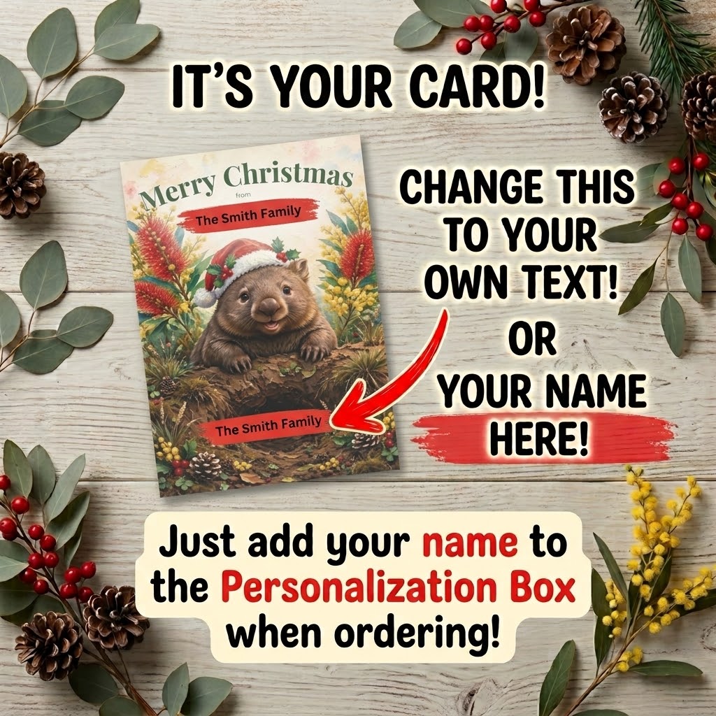 Personalised Wombat Christmas Flat Greeting / Note Card | Australian Animals