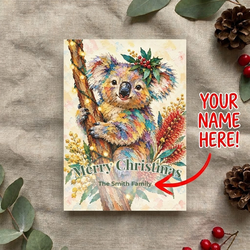 Personalised Koala Christmas Flat Greeting / Note Card | Australian Animals
