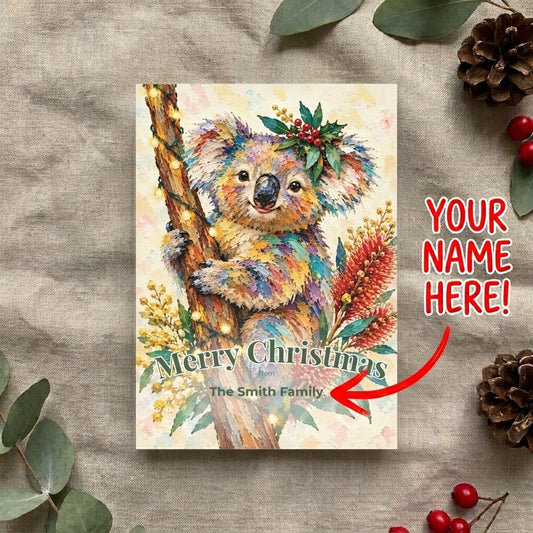 Personalised Koala Christmas Flat Greeting / Note Card | Australian Animals