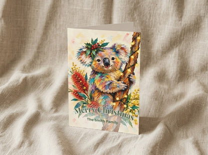 Personalised Australian Animals Christmas Folded Greeting Cards 3-Pack | Koala, Platypus & Wombat