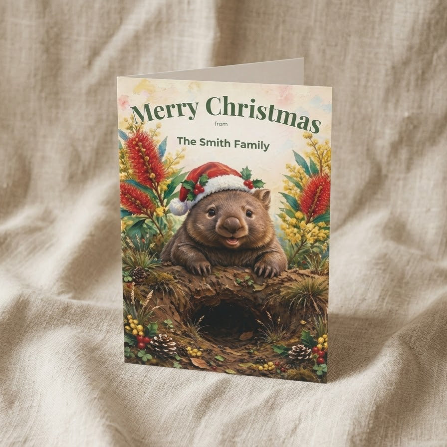 Personalised Australian Animals Christmas Folded Greeting Cards 3-Pack | Koala, Platypus & Wombat