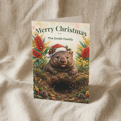 Personalised Australian Animals Christmas Folded Greeting Cards 3-Pack | Koala, Platypus & Wombat