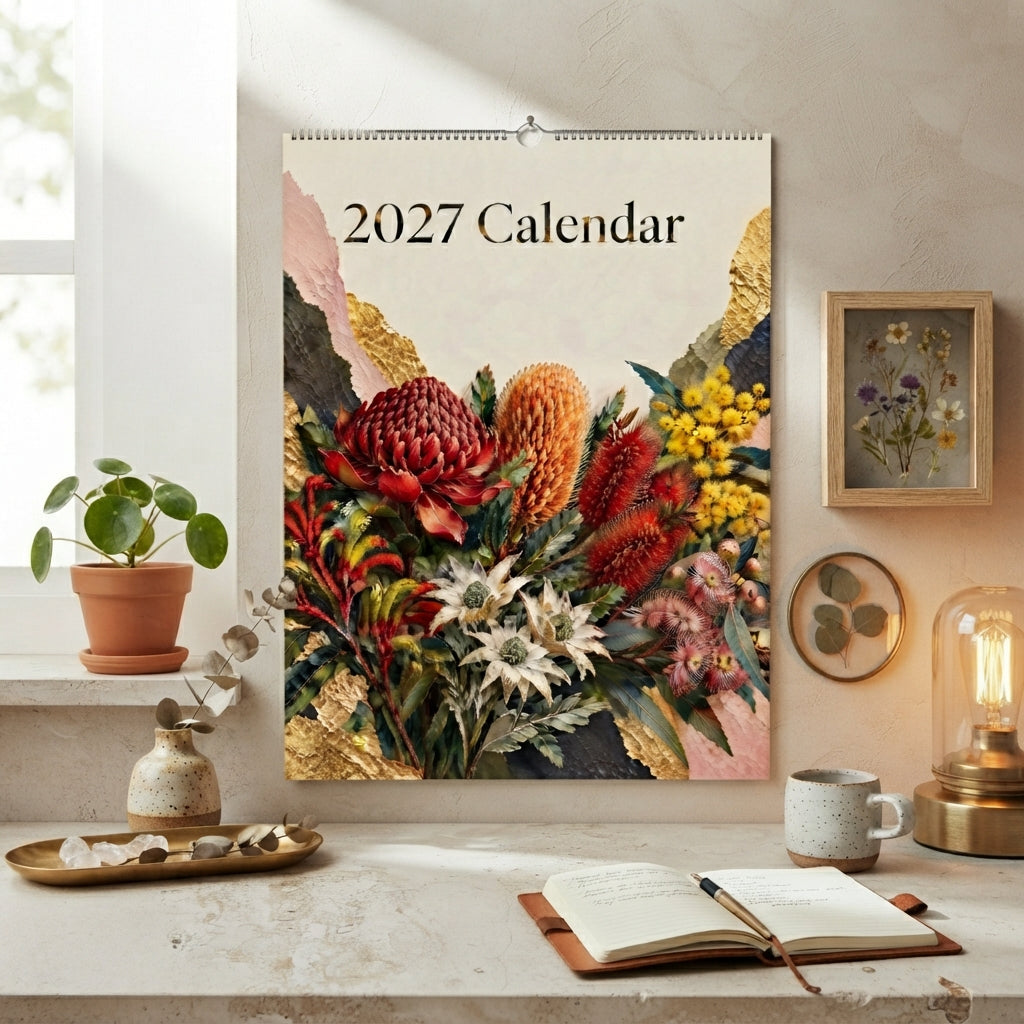 Australian Native Flowers 2027 Wall Calendar | A3 UK Edition Fine Art Botanical Wildflower Calendar