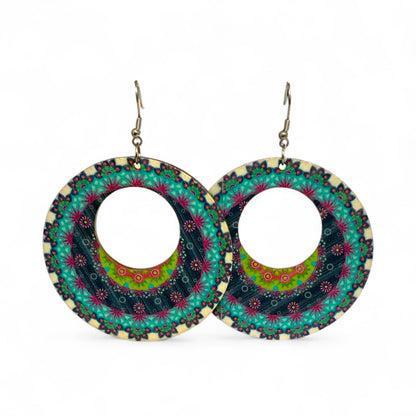 Boho Wooden Necklace & Earrings Set – Style 5, Handmade Matching Printed Wood Jewellery