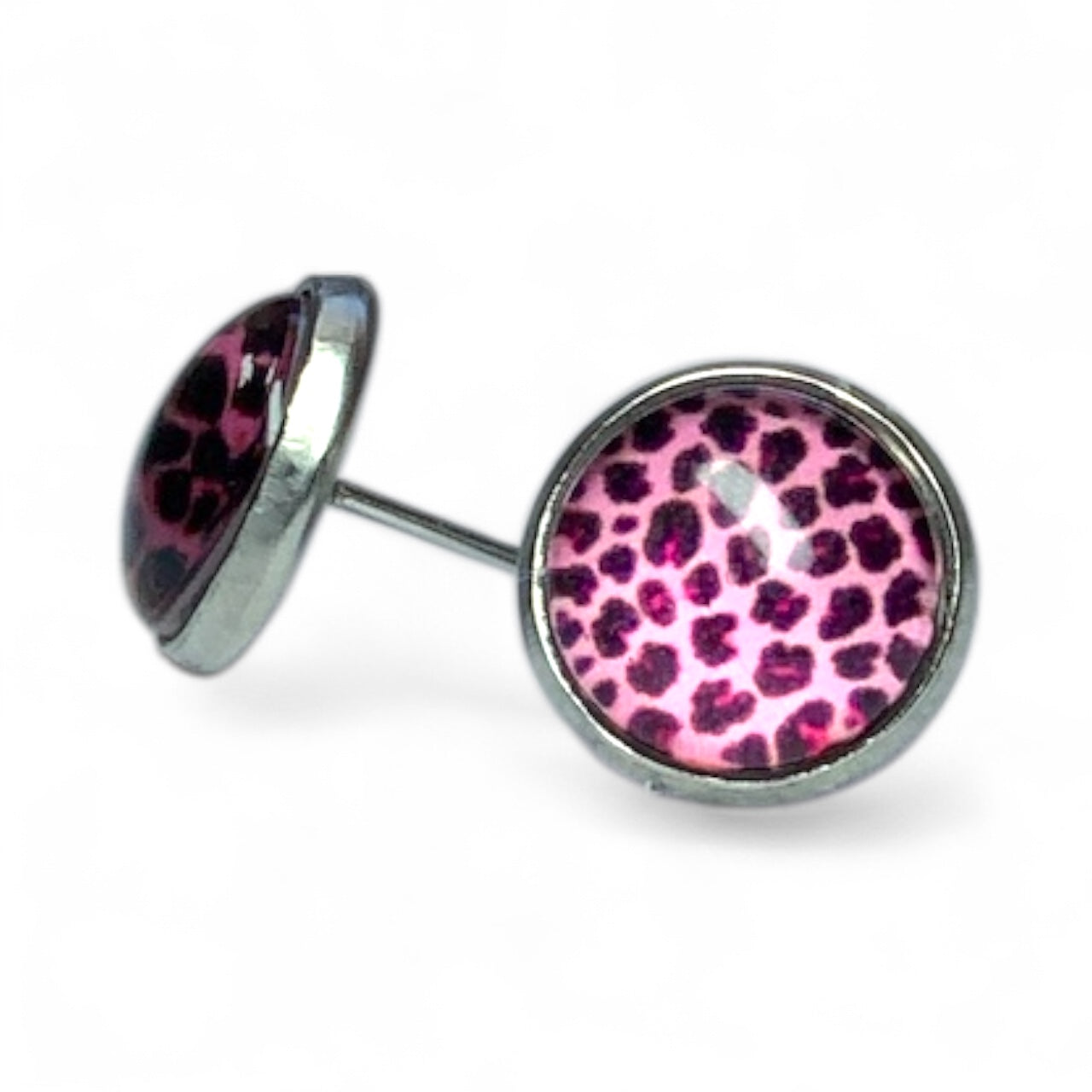 Wild Animal Print Stud Earrings, Handmade Everyday Statement Studs Pink Cheater