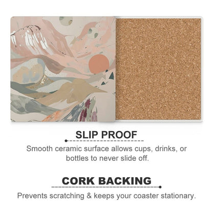 Celestial Dusk Dreamy Pastel Landscape Coasters — US-Made, Set of 4