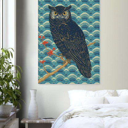 Night Watch Owl Japanese Art Wall Poster