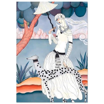 Ms Vogue & Her Spotted Hound Art Deco Wall Art Poster A2 (42 x 59.4 cm)
