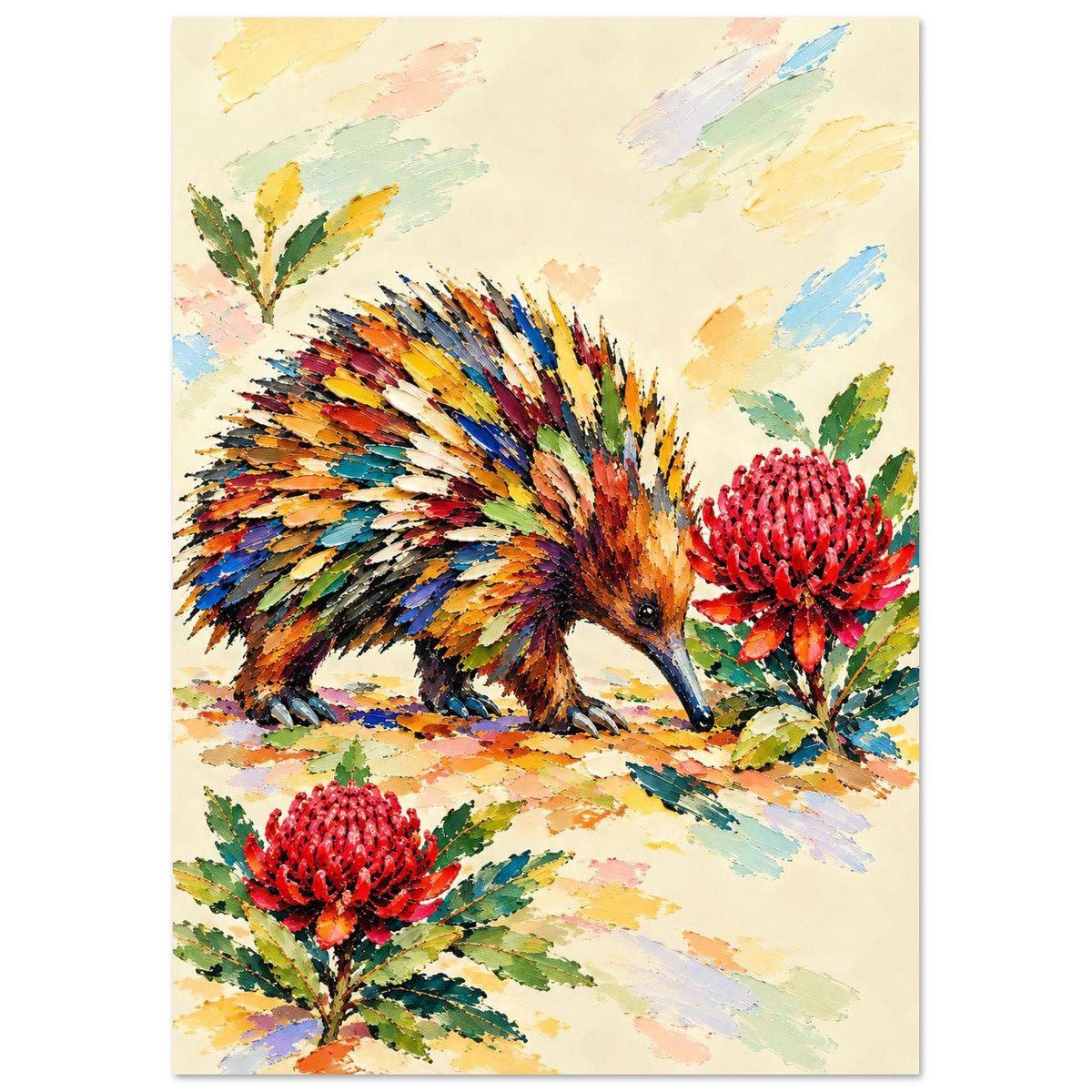 Echidna Painted Australian Animal Fine Art Poster A1 (59.4 x 84.1 cm)