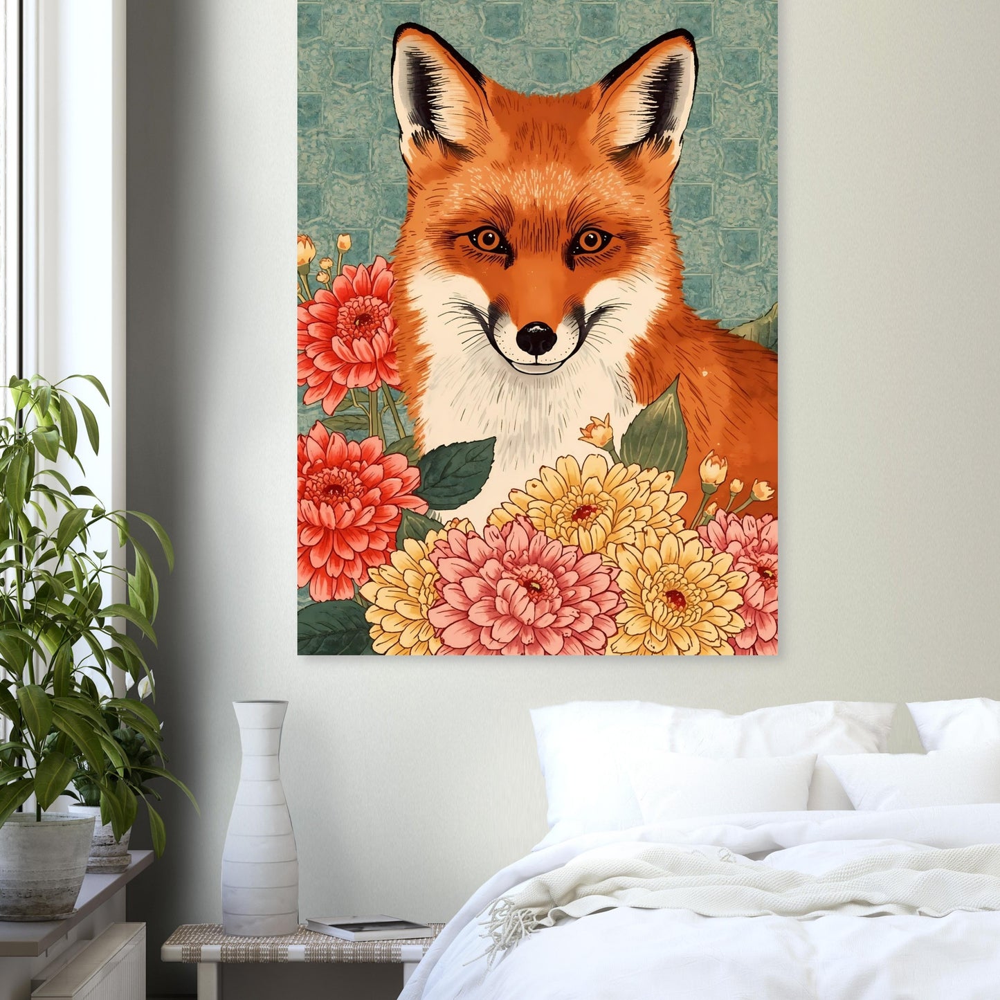 Floral Fox Ukiyo-e Wall Art Poster