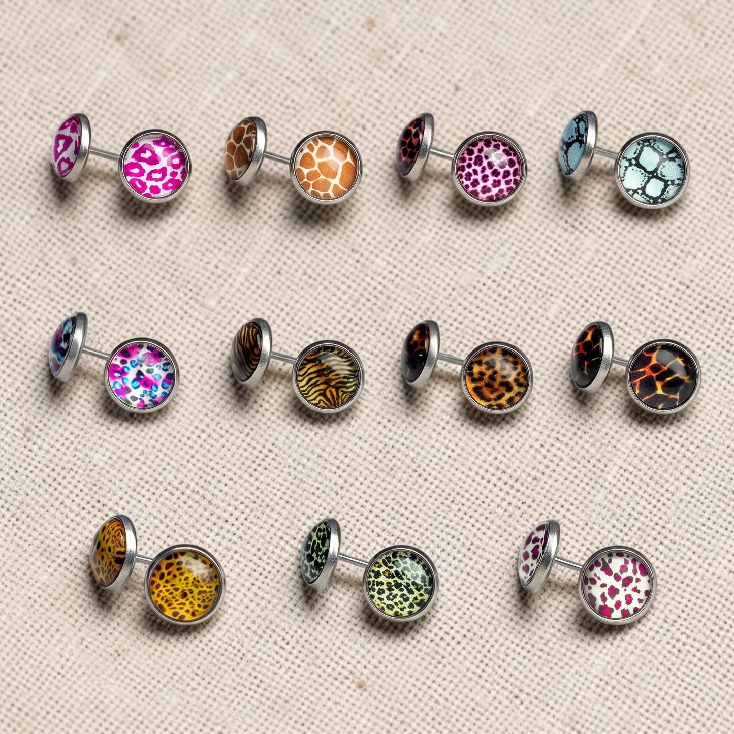 Wild Animal Print Stud Earrings, Handmade Everyday Statement Studs