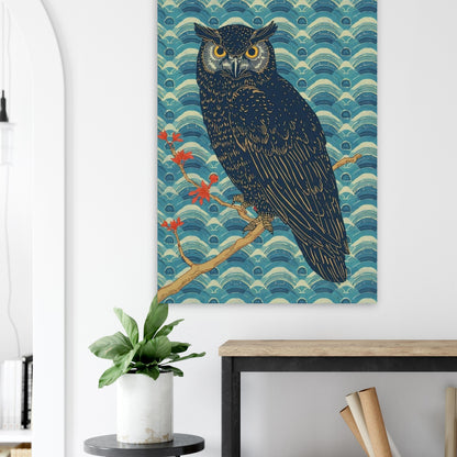 Night Watch Owl Japanese Art Wall Poster