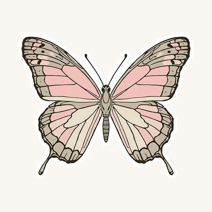 Soft Pink Butterfly Minimal | Romantic | White Satin Vinyl | Kiss-Cut Sticker