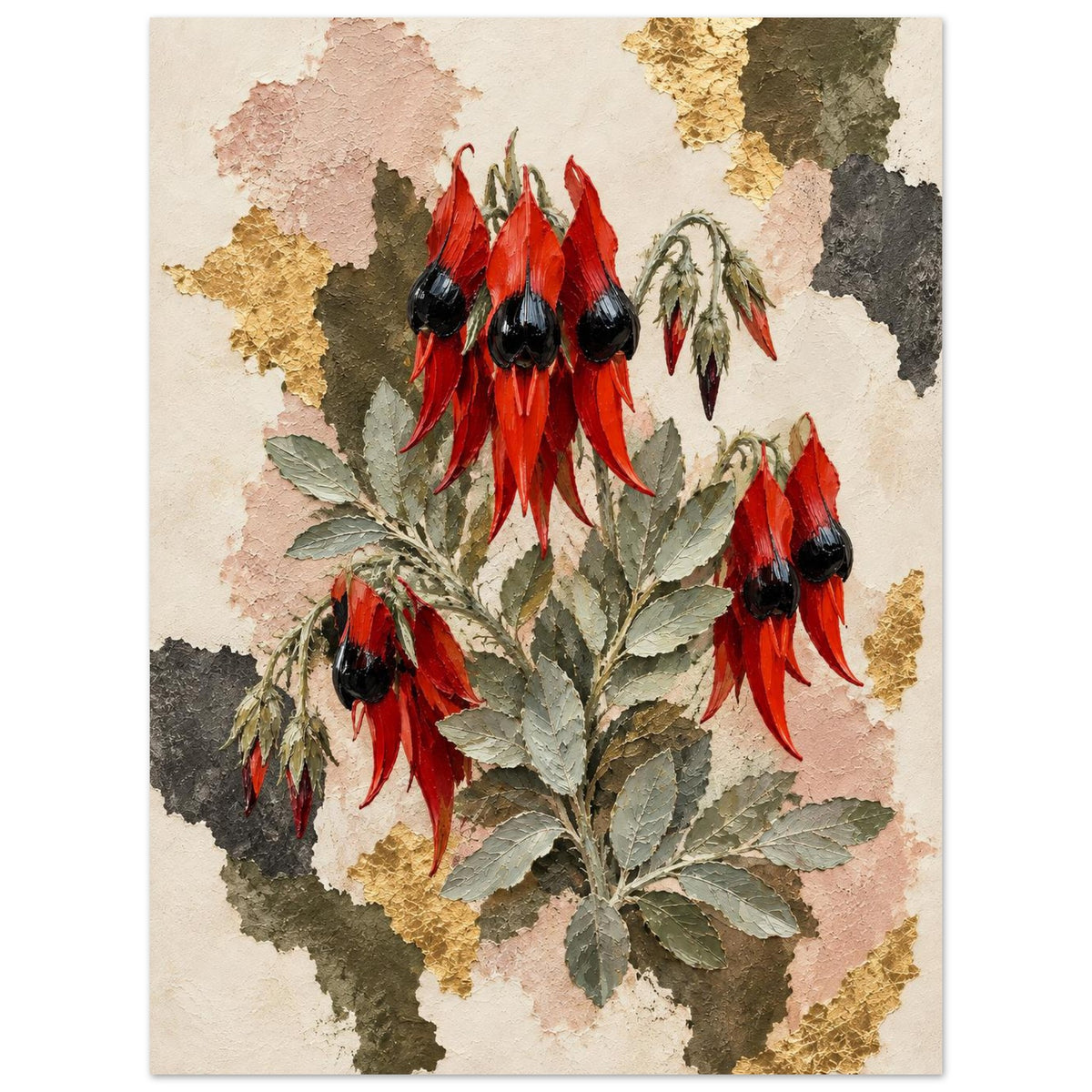 Sturt's Desert Pea Australian Native Flower Fine Art Poster 45x60 cm 18x24″