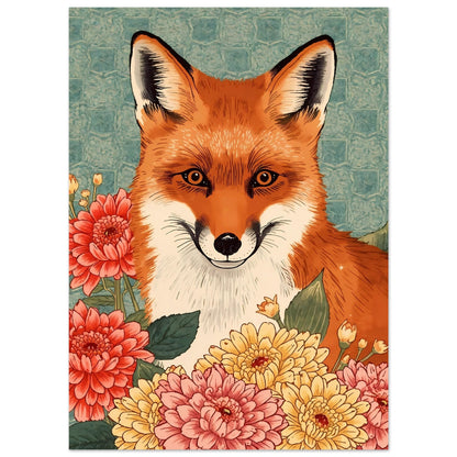 Floral Fox Ukiyo-e Wall Art Poster 13x18 cm 5x7″