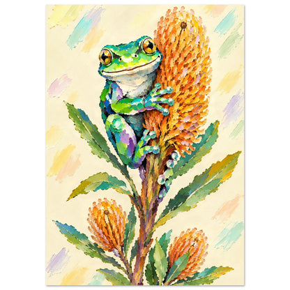 Green Tree Frog Painted Australian Animal Fine Art Poster 21x29.7 cm 8x12"