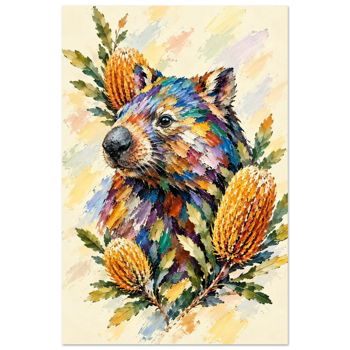 Wombat Painted Australian Animal Fine Art Poster 60x90 cm 24x36″