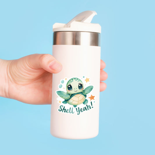Shell Yeah! Sea Turtle | Ocean Life | White Vinyl | Die-Cut Sticker