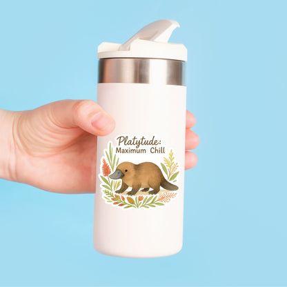 Platytude Maximum Chill Platypus | Aussie Animal | White Vinyl | Die-Cut Sticker