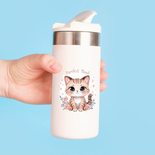 Purrfect Mood Tabby Kitten | Cozy Aesthetic | White Vinyl | Die-Cut Sticker