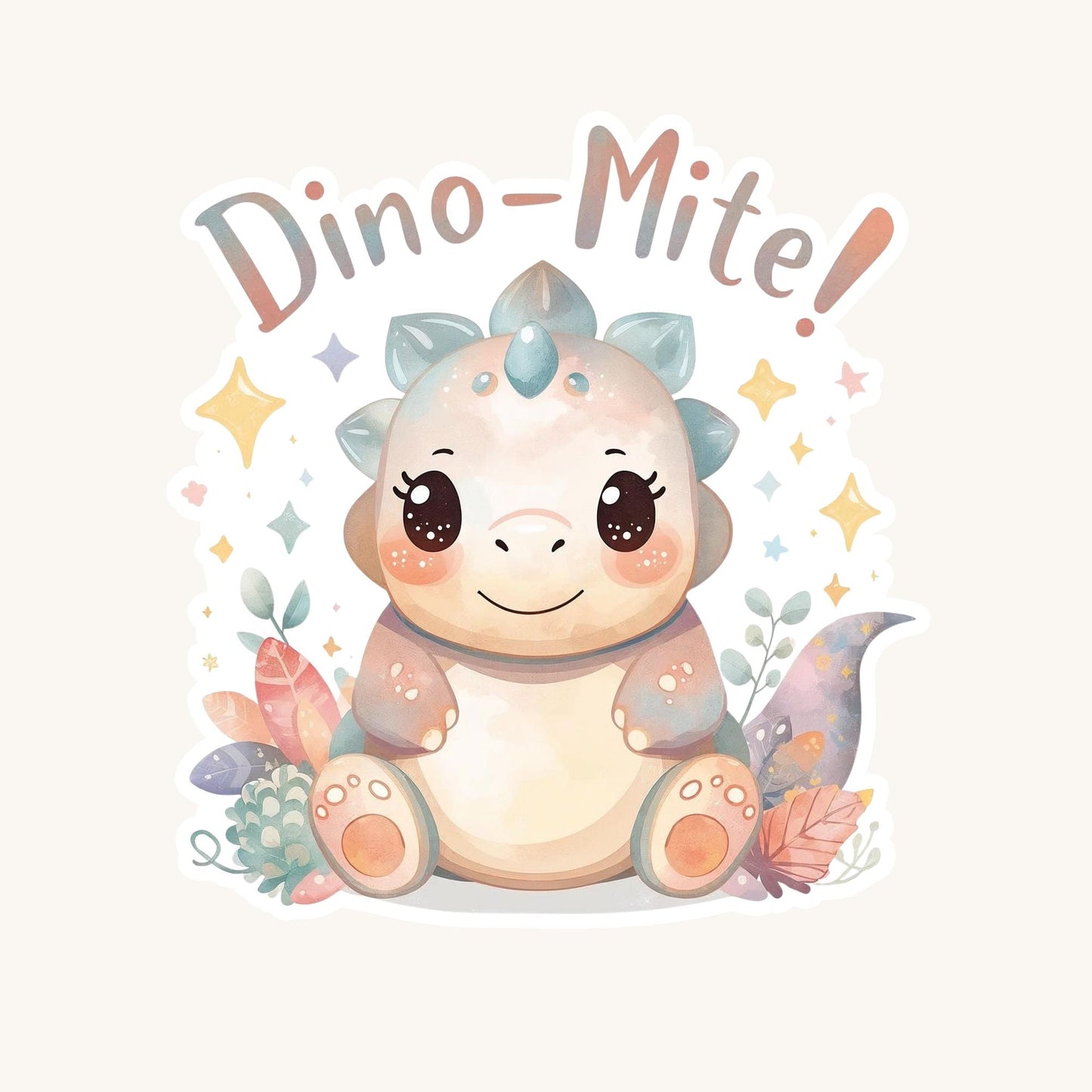 Dino-Mite Pastel Dinosaur | Kawaii Dino | White Vinyl | Die-Cut Sticker