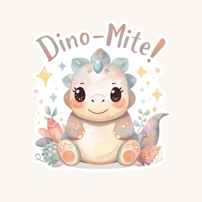 Dino-Mite Pastel Dinosaur | Kawaii Dino | White Vinyl | Die-Cut Sticker
