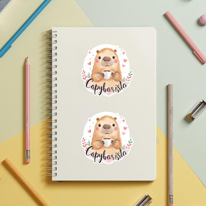 Capybarista Coffee Capybara | Kawaii Animal | White Vinyl | Die-Cut Sticker