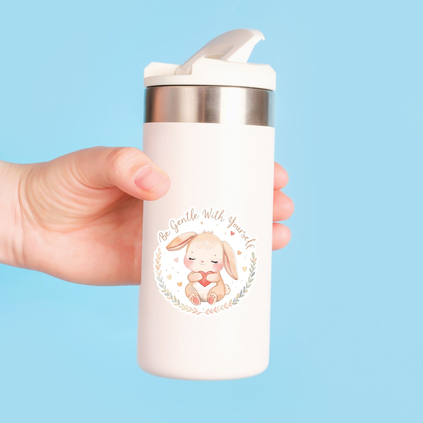 Be Gentle With Yourself Bunny | Self Care | White Vinyl | Die-Cut Sticker