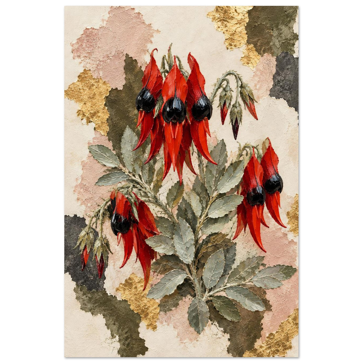 Sturt's Desert Pea Australian Native Flower Fine Art Poster 40x60 cm 16x24″