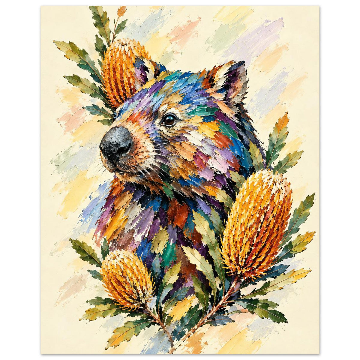 Wombat Painted Australian Animal Fine Art Poster 40x50 cm 16x20″
