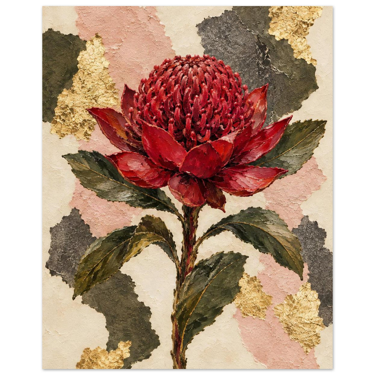 Waratah Australian Native Flower Fine Art Poster 20x25 cm 8x10″