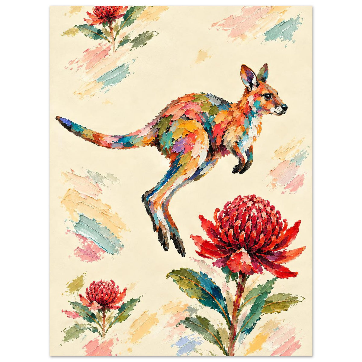Wallaby Painted Australian Animal Fine Art Poster 60x80 cm 24x32″