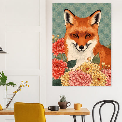 Floral Fox Ukiyo-e Wall Art Poster