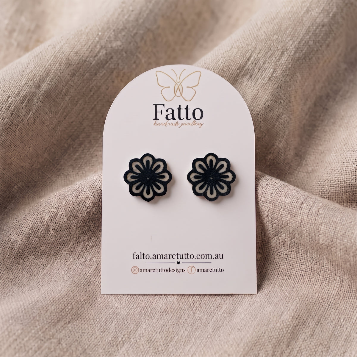 Black and Nude Flower Stud Earrings | Lightweight PLA Studs | 20mm