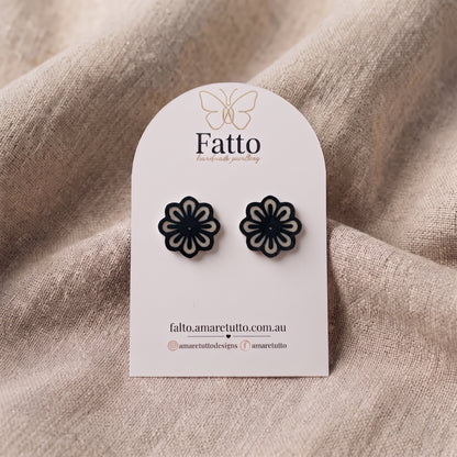 Black and Nude Flower Stud Earrings | Lightweight PLA Studs | 20mm