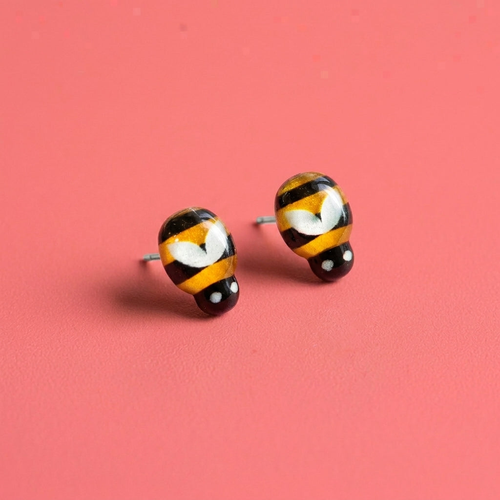 Bee Stud Earrings | Stainless Steel Novelty Bee Studs | 13mm