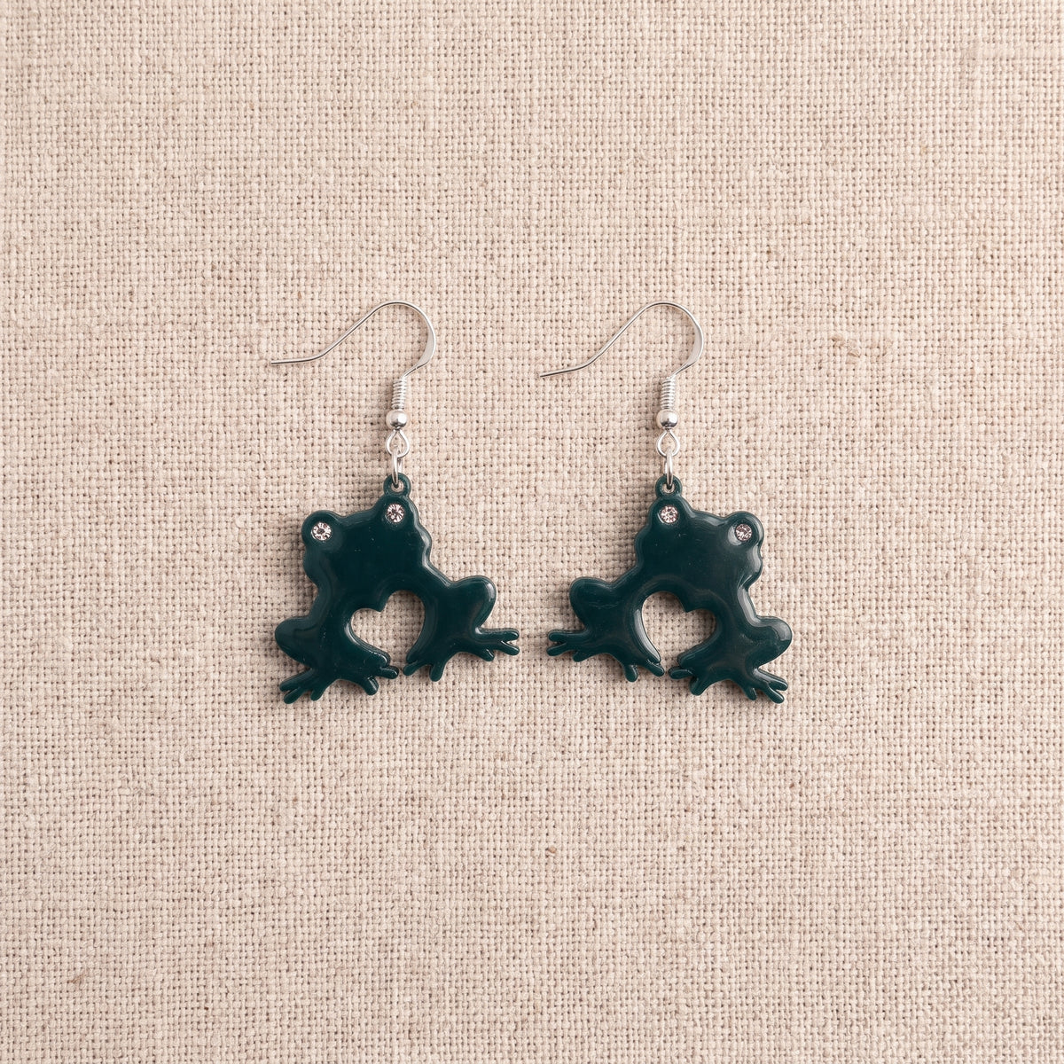 Frog Heart Dangle Earrings | Handmade Rhinestone Eye Drops