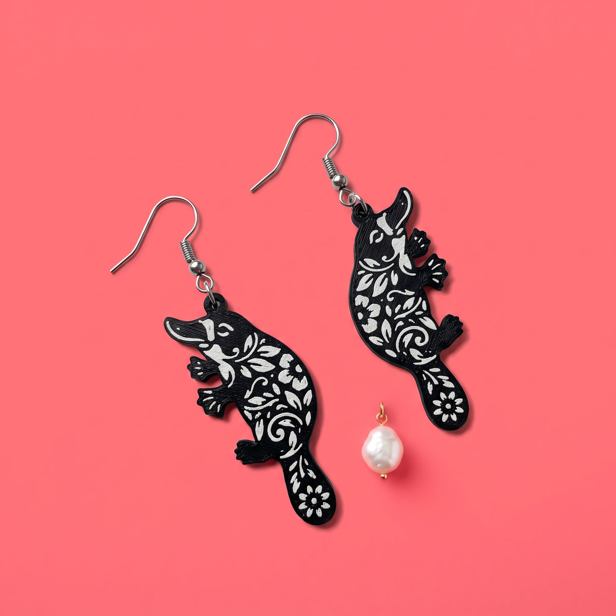 Floral Platypus Dangle Earrings | Handmade Aussie Animal Drops