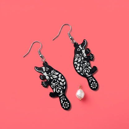 Floral Platypus Dangle Earrings | Handmade Aussie Animal Drops