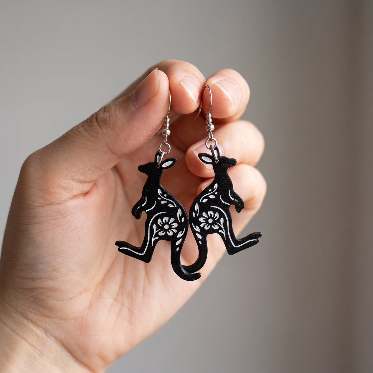 Floral Kangaroo Dangle Earrings | Handmade Aussie Animal Drops