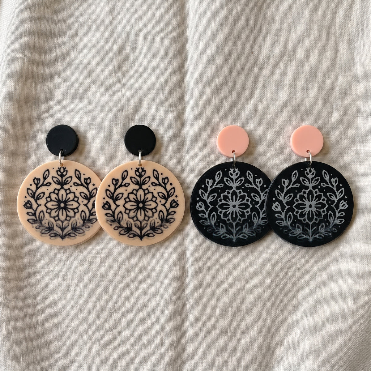 Round Floral Dangle Earrings | Lightweight Drop Earrings | 40x50mm