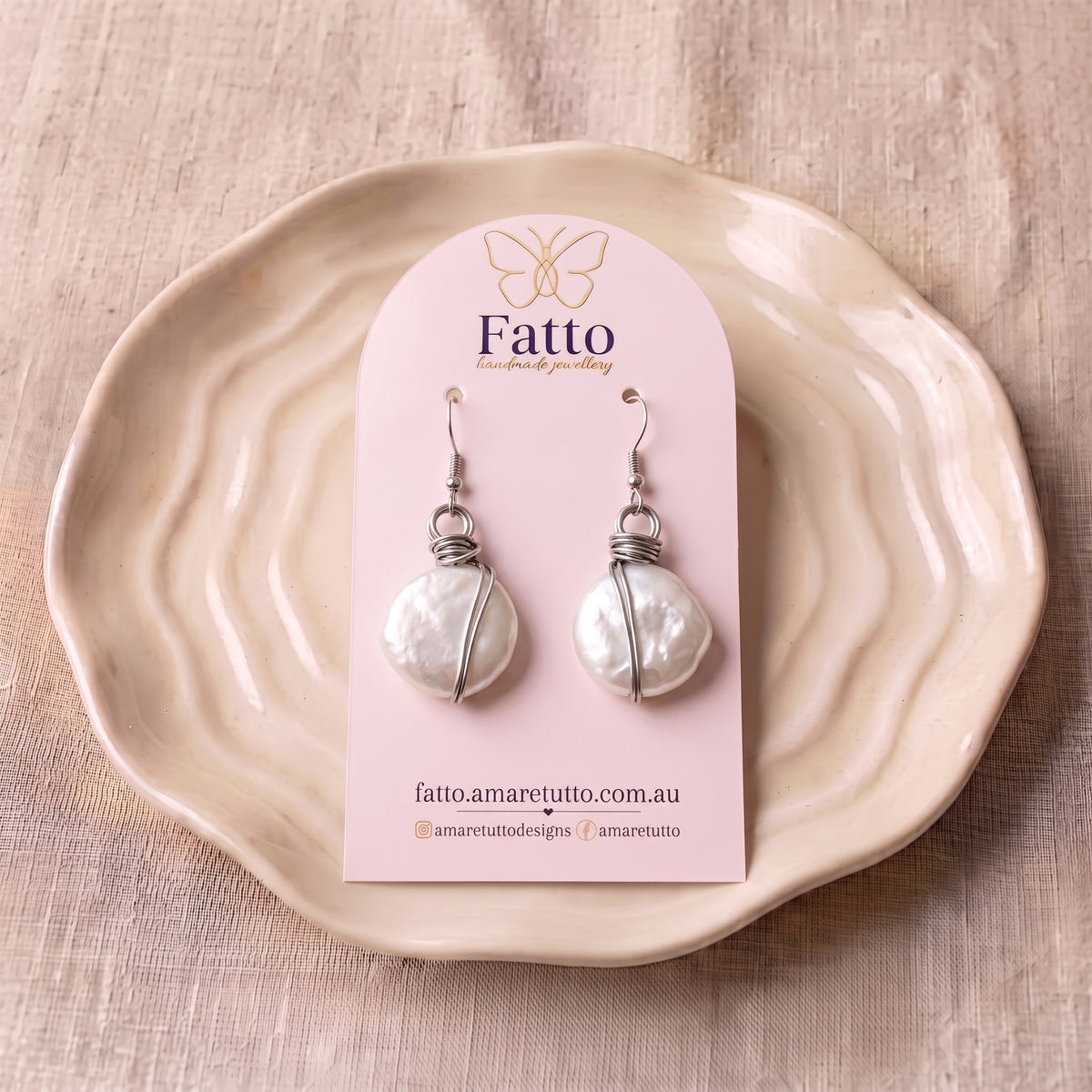 Wire Wrapped Pearl Drop Earrings | Freshwater Coin Pearl Dangles