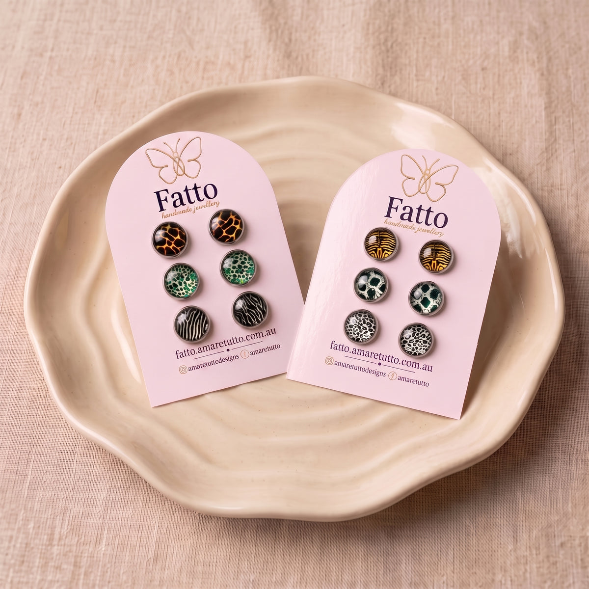 Animal Print Stud Earrings | Silver Tone Glass Dome Studs | 12mm