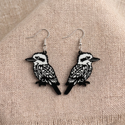 Floral Kookaburra Dangle Earrings | Handmade Aussie Animal Drops