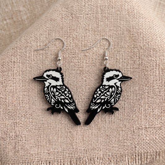 Floral Kookaburra Dangle Earrings | Handmade Aussie Animal Drops