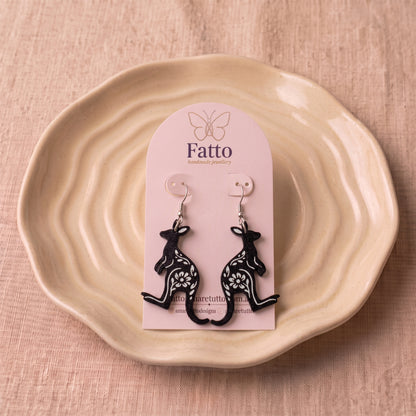Floral Kangaroo Dangle Earrings | Handmade Aussie Animal Drops